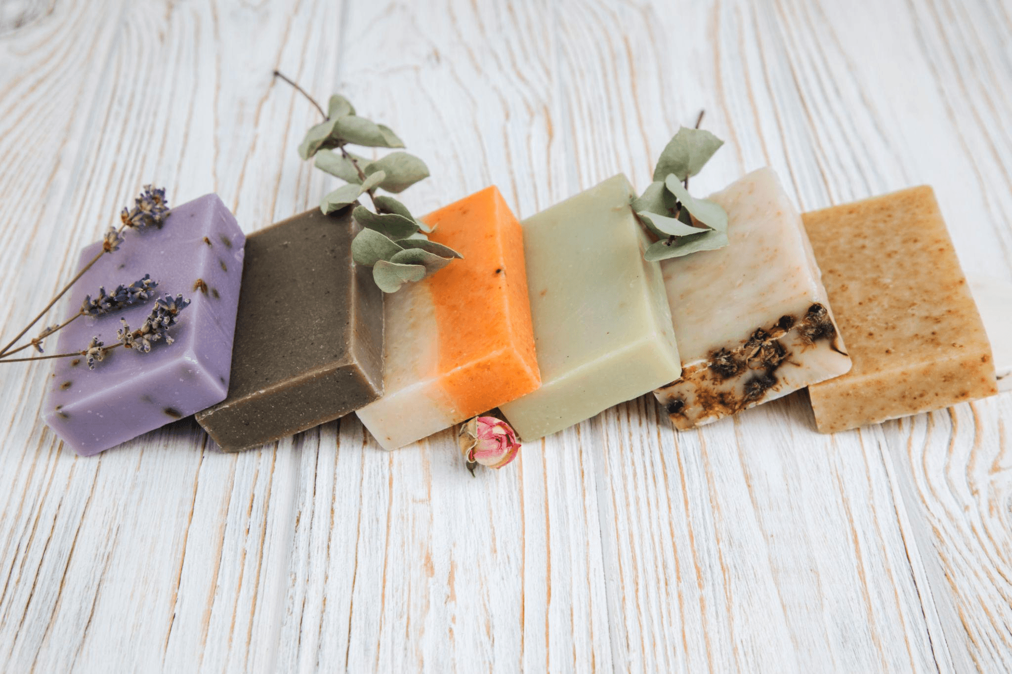 Handmade soap bars with natural ingredients and herbs