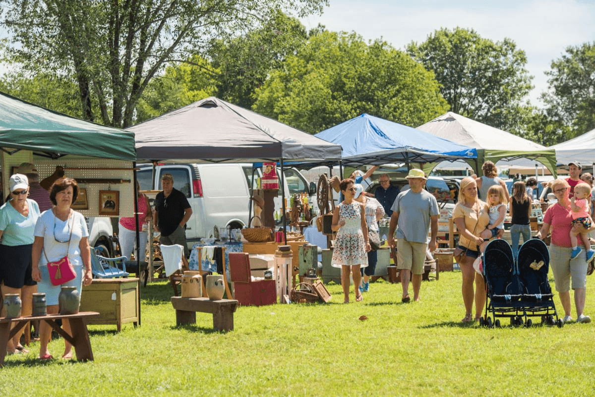 People attending an outdoor art and community event
