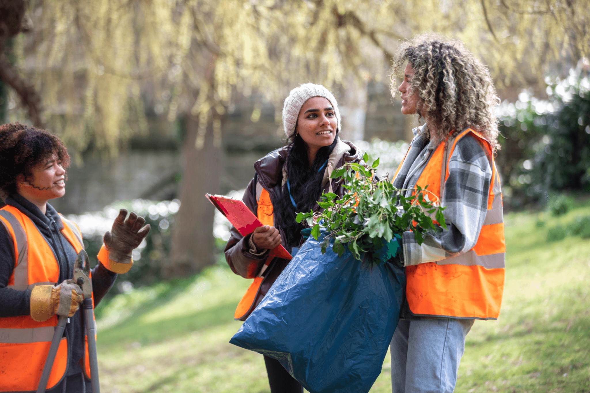 Volunteers working together on environmental cleanup