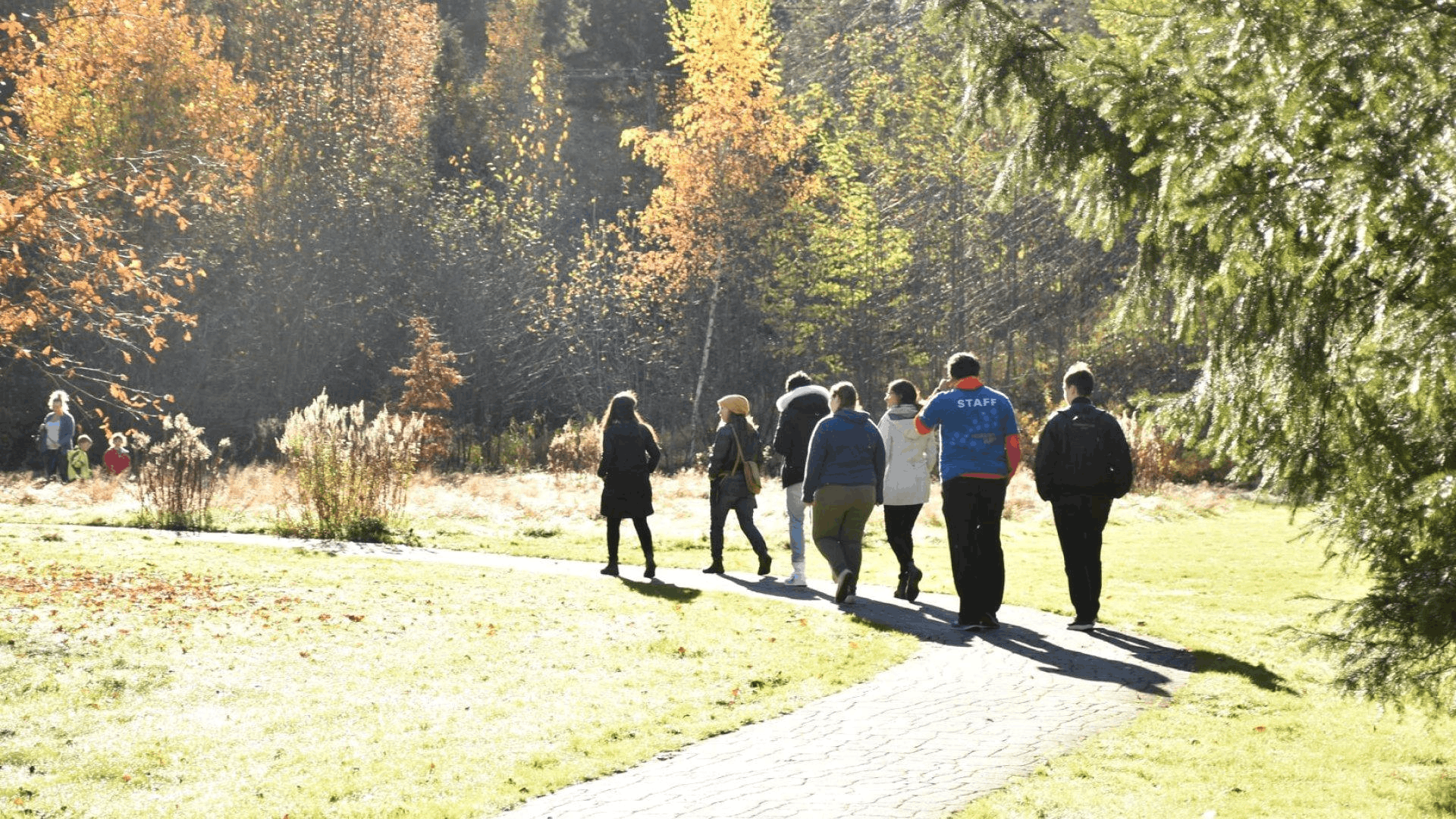 Group walking with a guide at the start of a wildlife tour