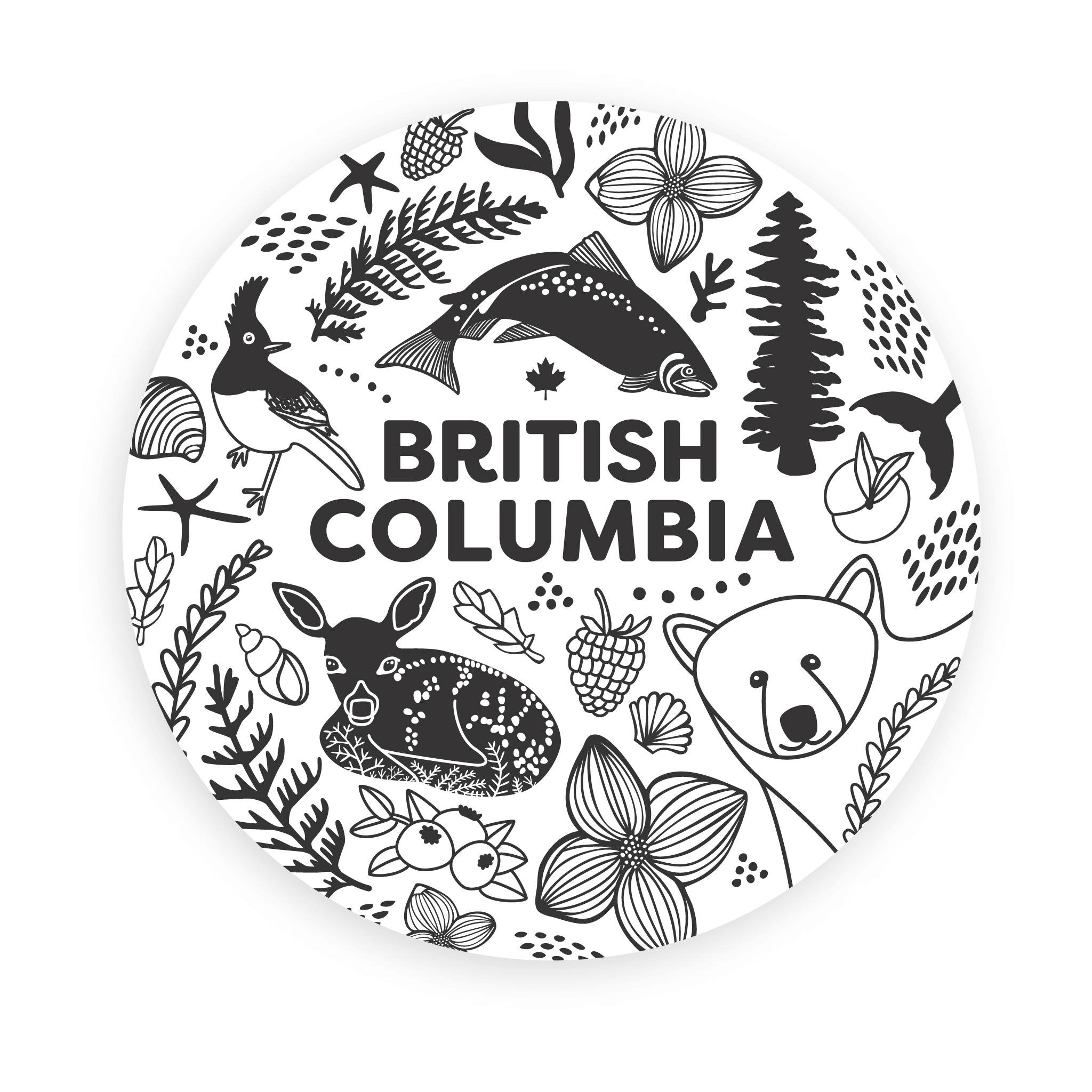 Sticker design featuring British Columbia wildlife and nature illustrations