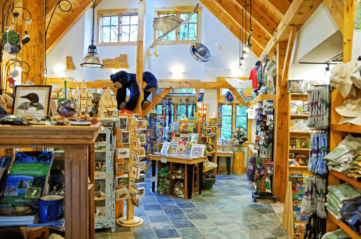 Gift shop and indoor exhibits at a wildlife centre