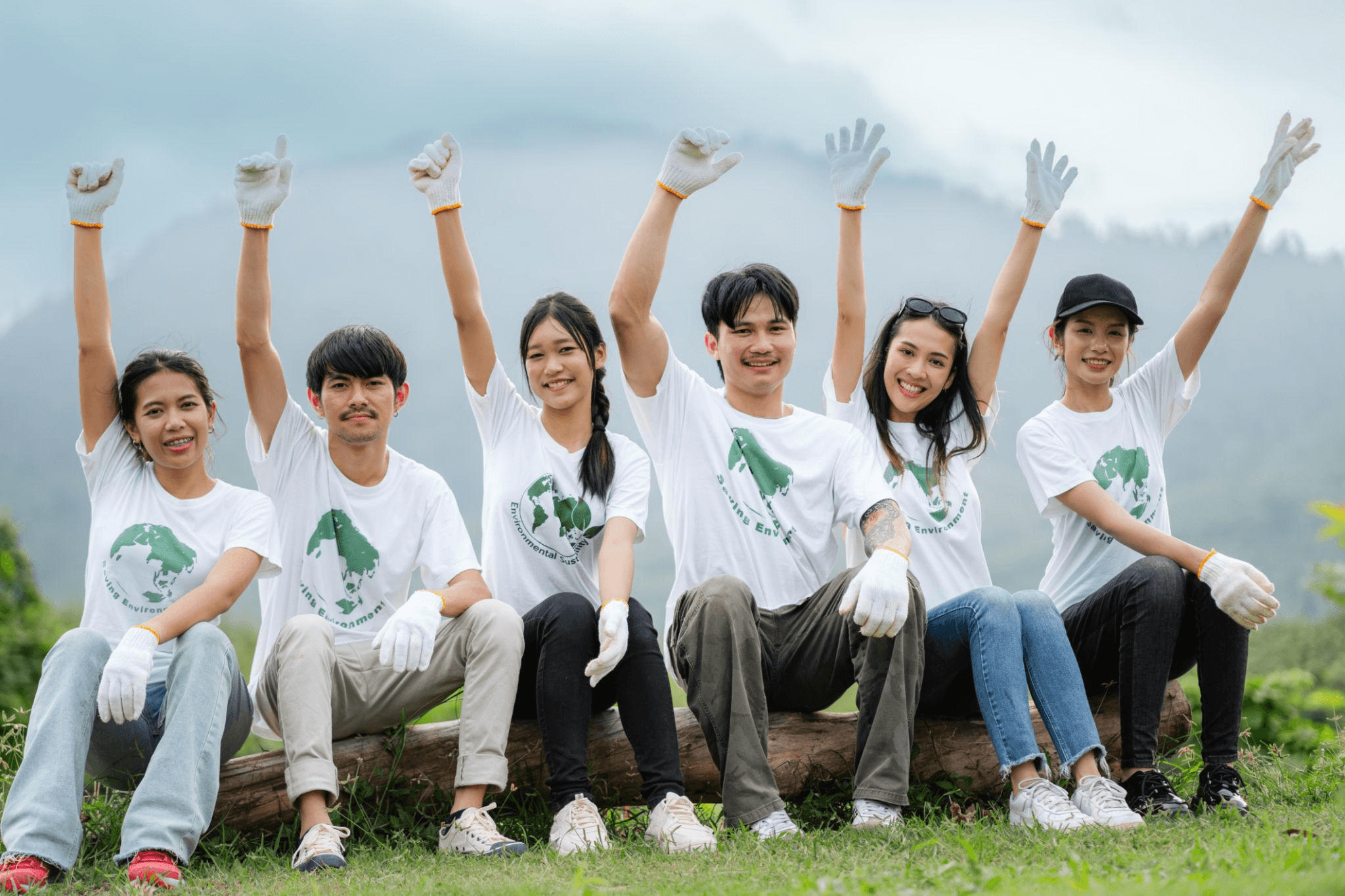 Group of volunteers working together outdoors